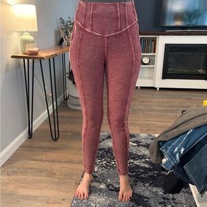 Free People High-Waist Seam Detail Leggings in Dusty Rose